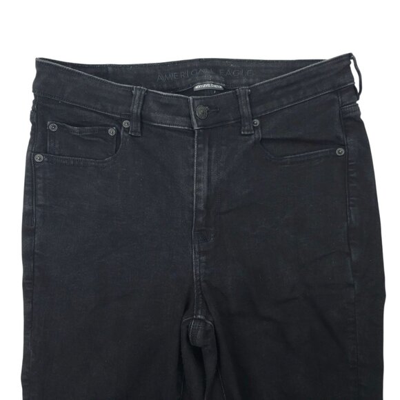 American Eagle Next Level Stretch Hi Rise Jegging Women 12 Jeans Distressed Blac - Picture 11 of 16